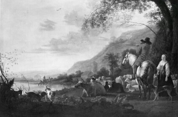 Aelbert Cuyp, landscape with horse - man and cattle