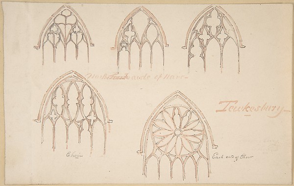 Anonymous, British, 19th century, Gothic Window Traceries, Tewkesbury; Tomb (verso)