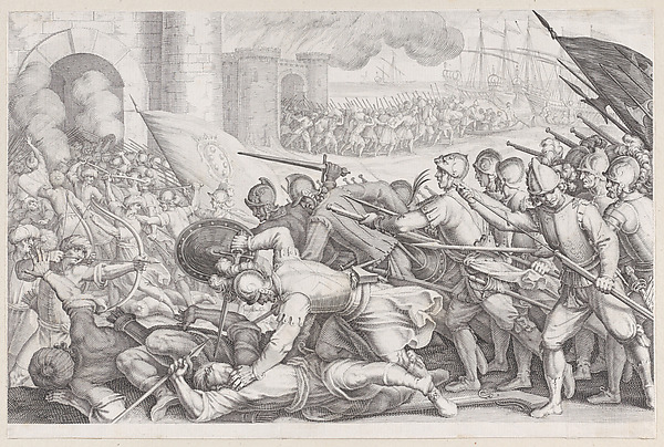 Jacques Callot, Les Troupes Forcent la Porte d'une Ville (The Troops Force Their Way Through the Gate of a City), from "La Vie de Ferdinand Ier de Médicis série appelée aussi Les Batailles des Médicis" (The Life of Ferdinand I de'Medici also called The Medici Battles)