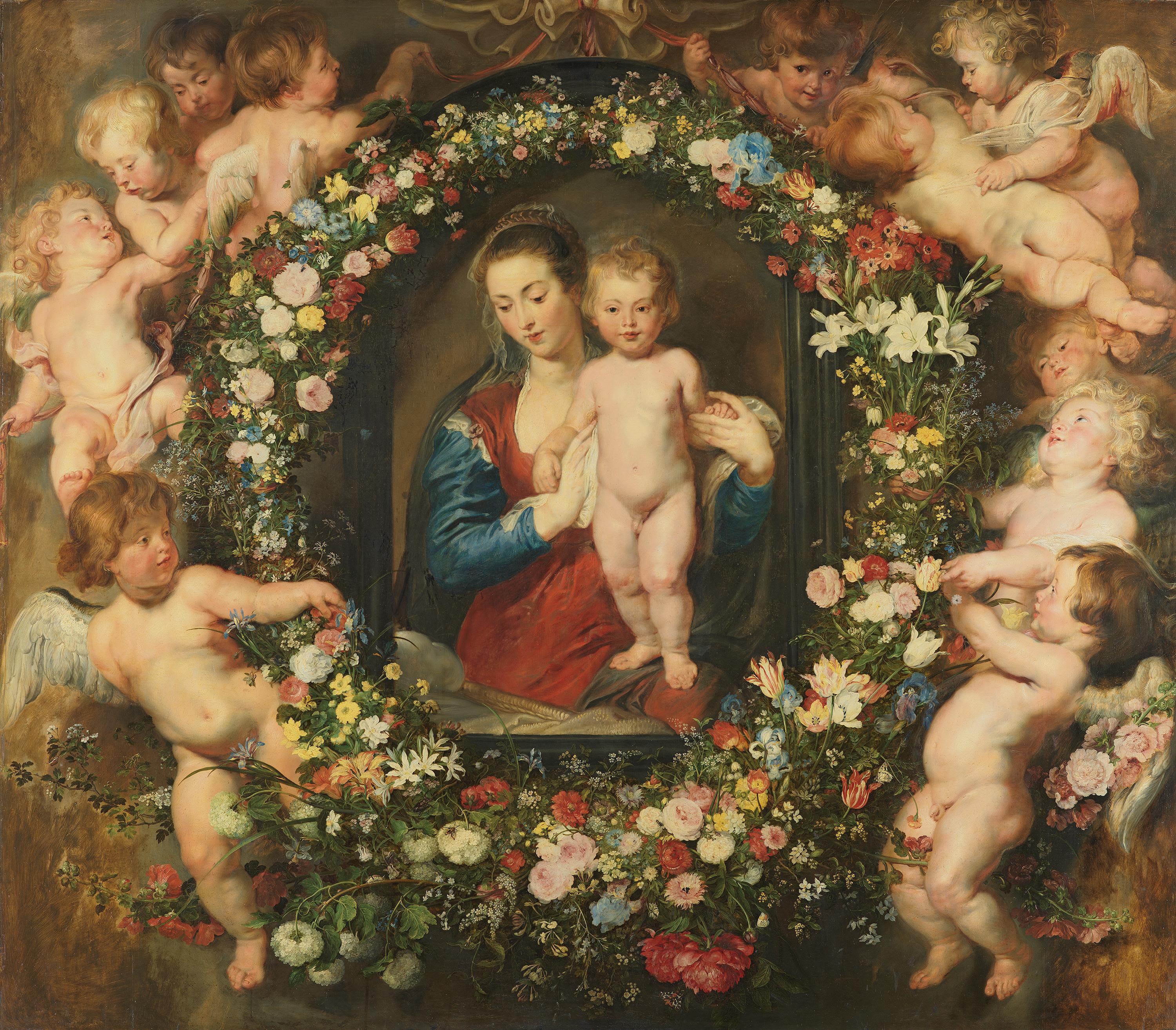 Peter Paul Rubens, Madonna in floral wreath.