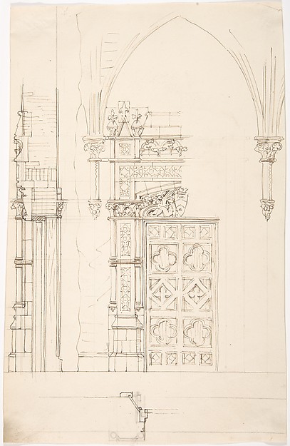 Anonymous, British, 19th century, Design for a Gothic Wall and Door