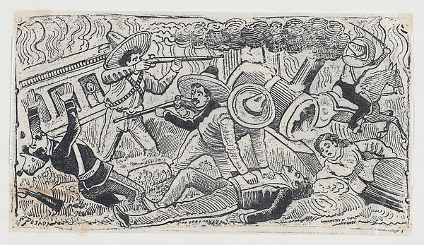 José Guadalupe Posada, Emiliano Zapata's supporters attacking a train, scene from the Mexican Revolution