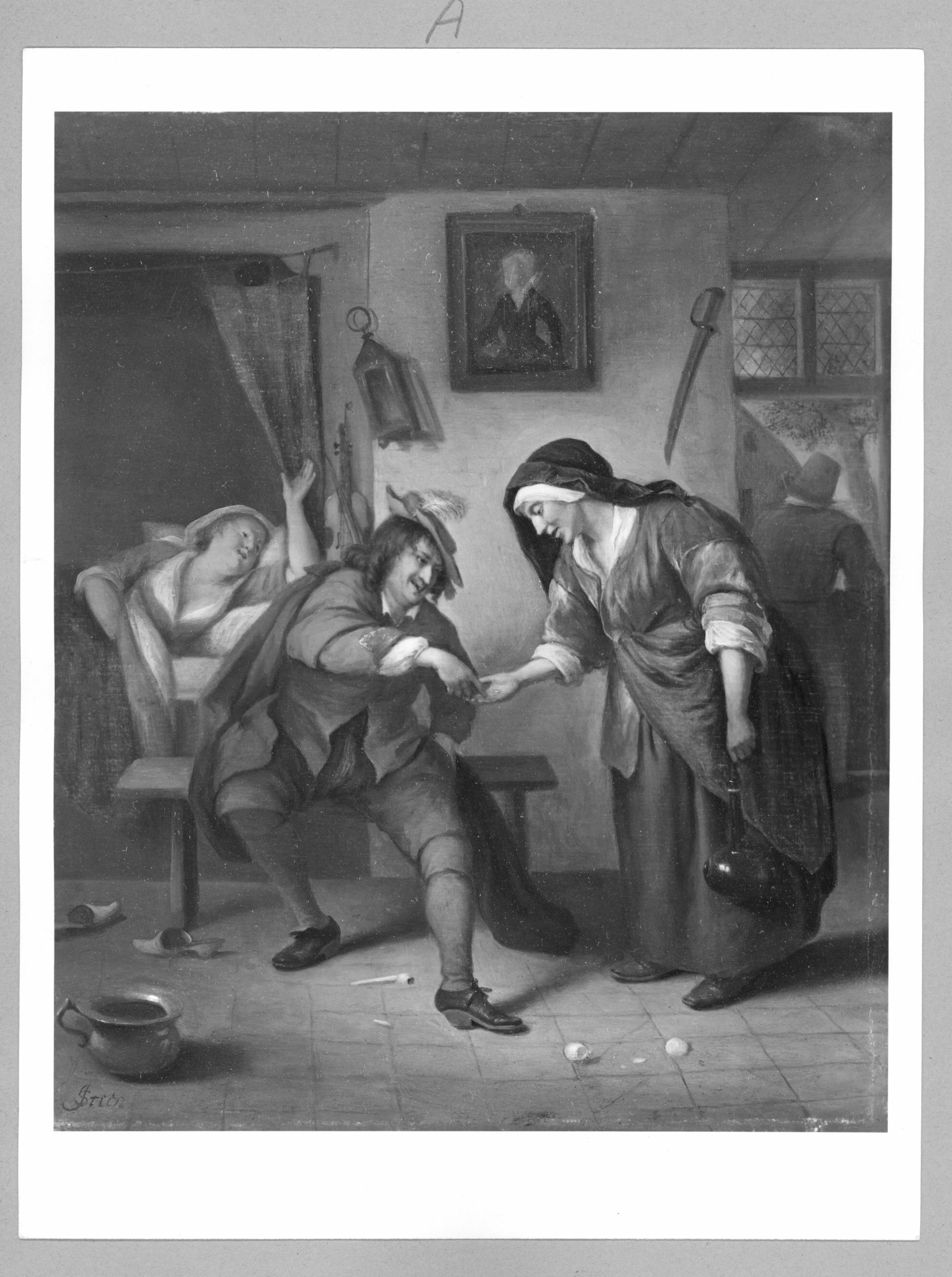 Jan Steen, Man paying an old procuress for the services of a harlott
