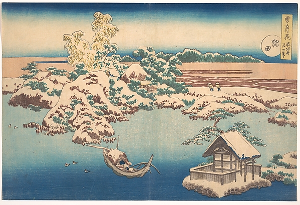 Katsushika Hokusai, Snow on the Sumida River (Sumida), from the series, Snow, Moon, and Flowers (Setsugekka)