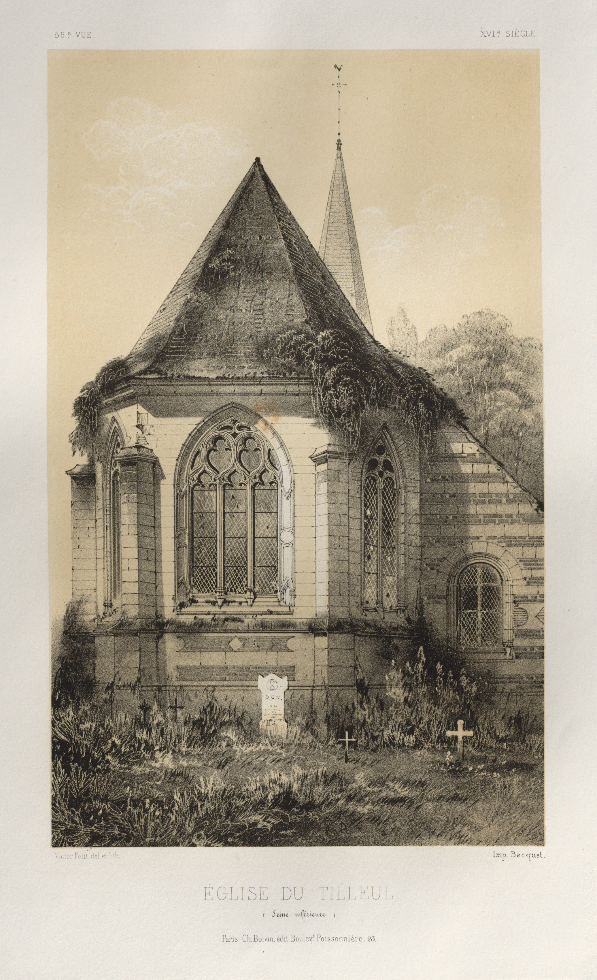 Victor Petit, Architecture Pittoresque ou Monuments des XVeme. Et XVIeme. Siecles: Chateaux de France des XV et XVI Siecles: Pl. 56, Église Du Tilleul (Seine inférieure)