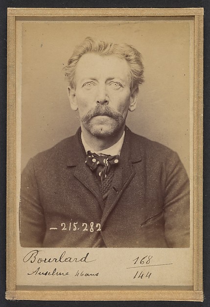 Alphonse Bertillon, Bourlard. Joseph, Anselme. 45 ou 46 ans, né à Biemme (Belgique). Piqueur de grès. Anarchiste. 7/3/94.