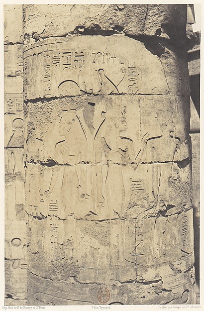 Félix Teynard, Karnak (Thèbes), Palais - Salle Hypostyle - Colonnade Centrale - Décoration d'un Fut