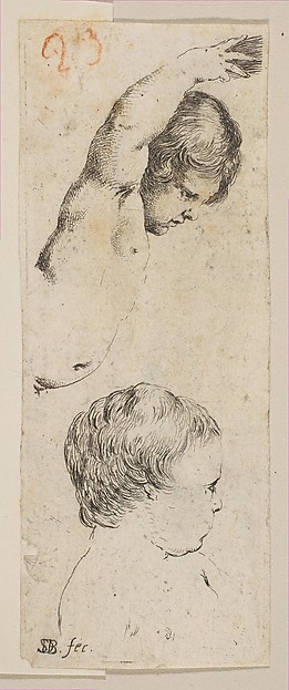 Stefano della Bella, Plate 6: Two studies of children, from "Collection of various doodles and etching proofs" (Recueil de divers griffonnements et preuves d'eauforte)