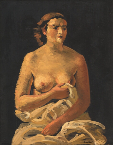 André Derain, Siddende kvindelig model, halvnøgen.