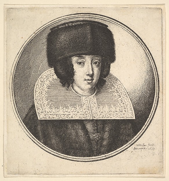 Wenceslaus Hollar, Woman with stiff lace collar and flat-crowned fur hat