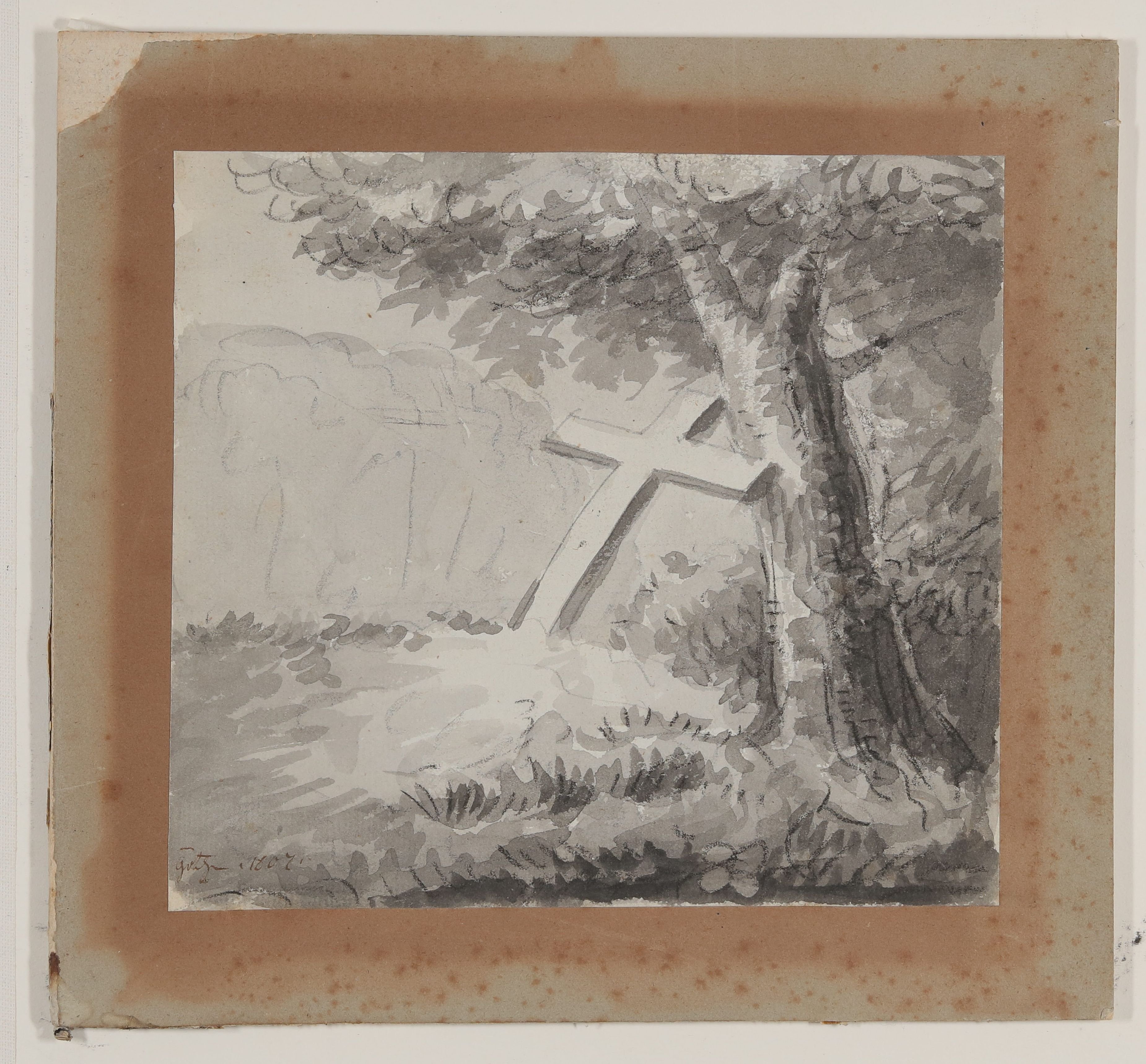 Johann Wolfgang von Goethe, Landschaft mit Kreuz unter einem Baum