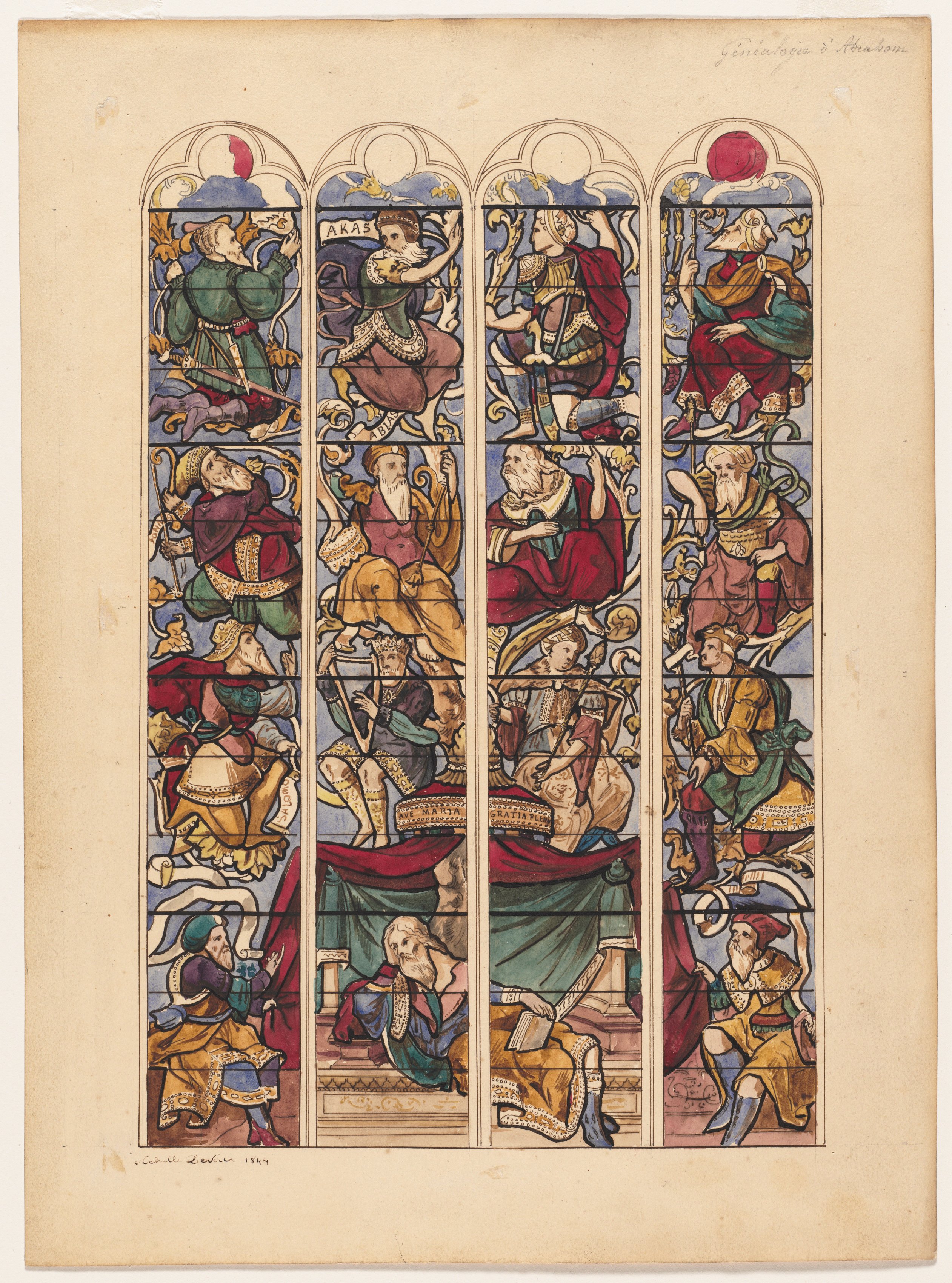 Achille Devéria, Study for Four Stained Glass Windows "Généalogie d'Abraham"