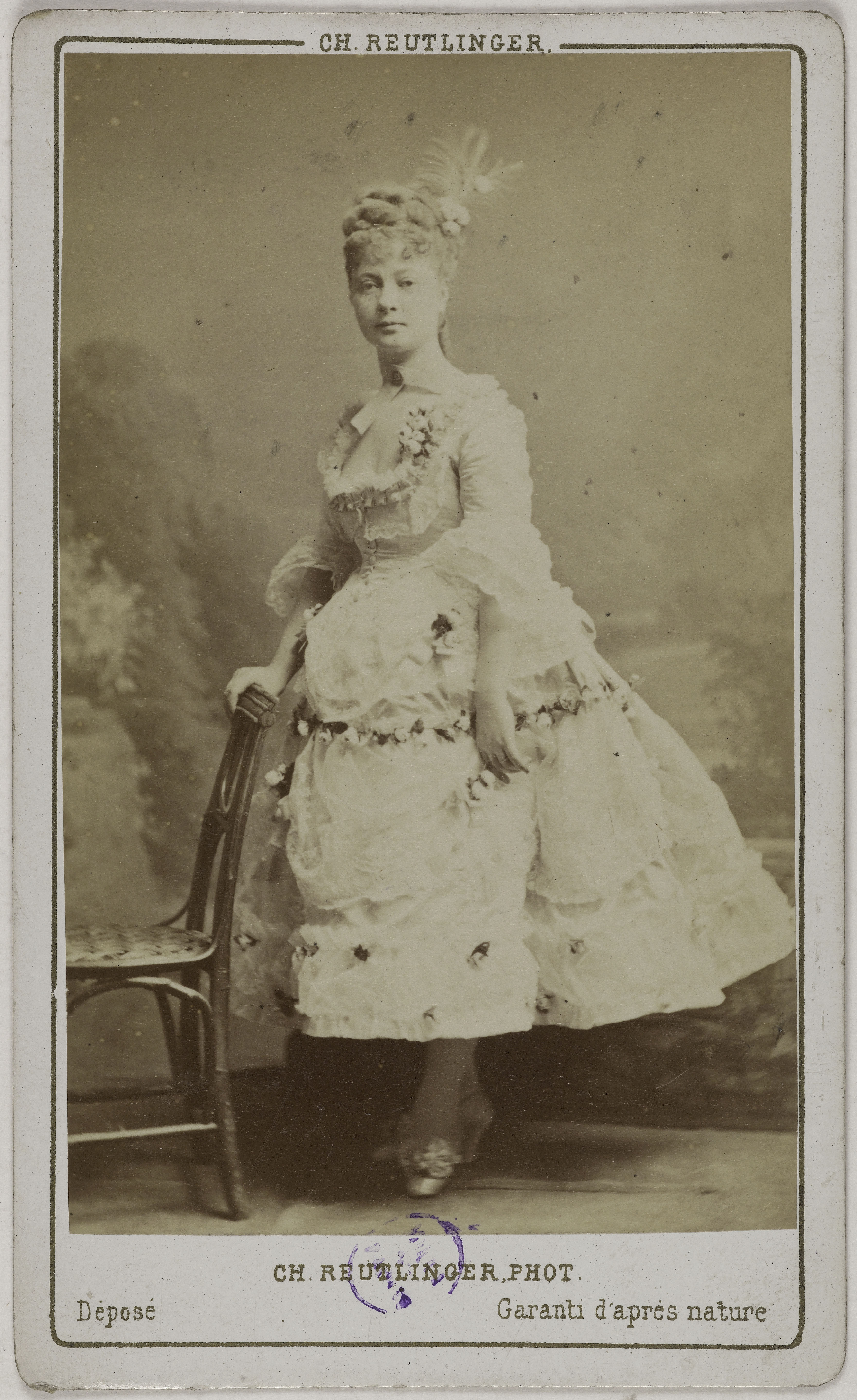 Charles Reutlinger, Portrait d'Elise Damain (actrice aux théâtres du Palais Royal, de l'Ambigü et du Vaudeville)