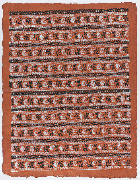 Anonymous, Sheet with ten borders with floral patterns on orange background
