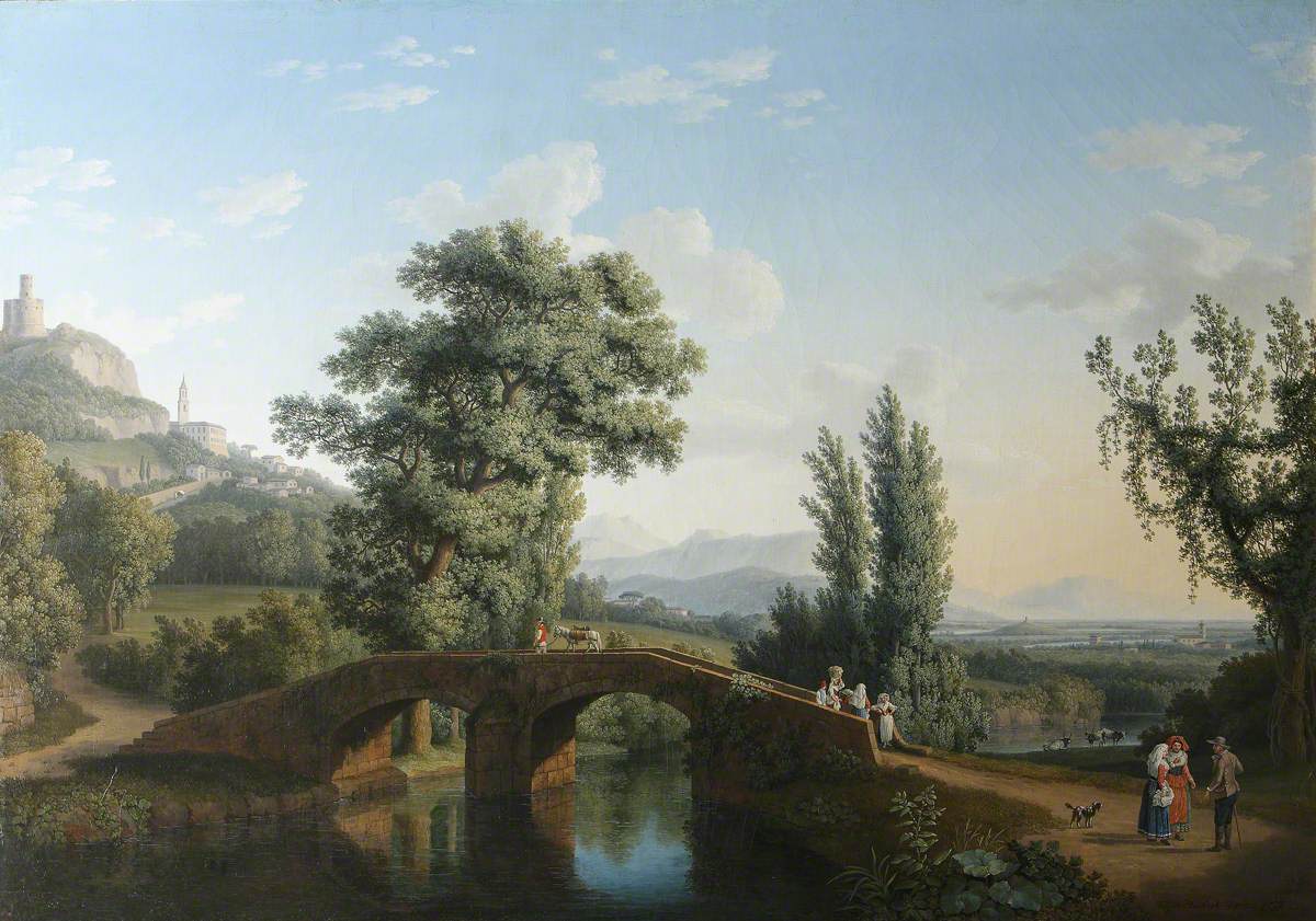 Jacob Philipp Hackert, Landscape with a Bridge, with a View of Monte Sarchio