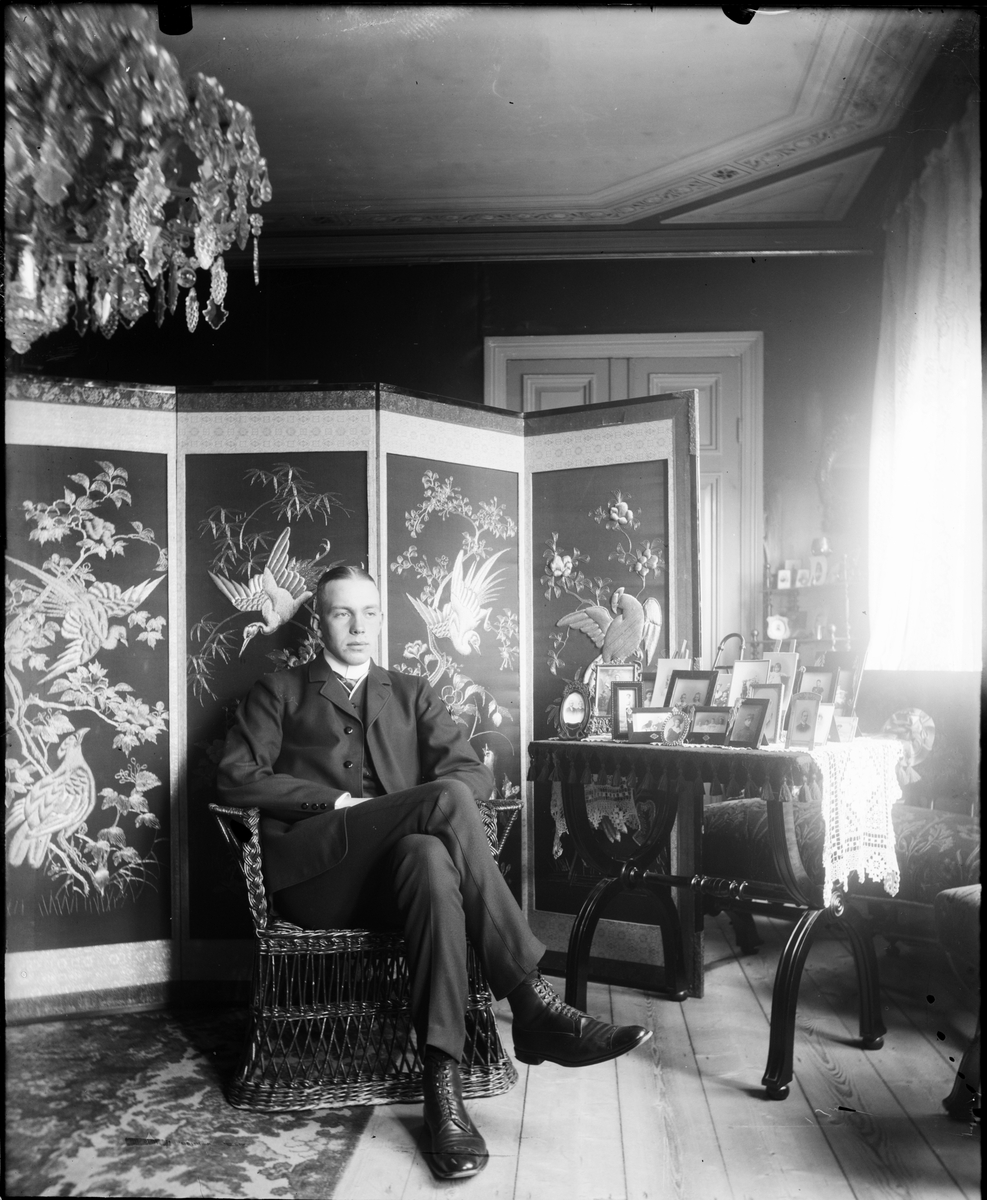 Okänd,, Friherre Adolf (Jim) Cederström in his mother’s salon, JärbroFri10, Uppsala 1907