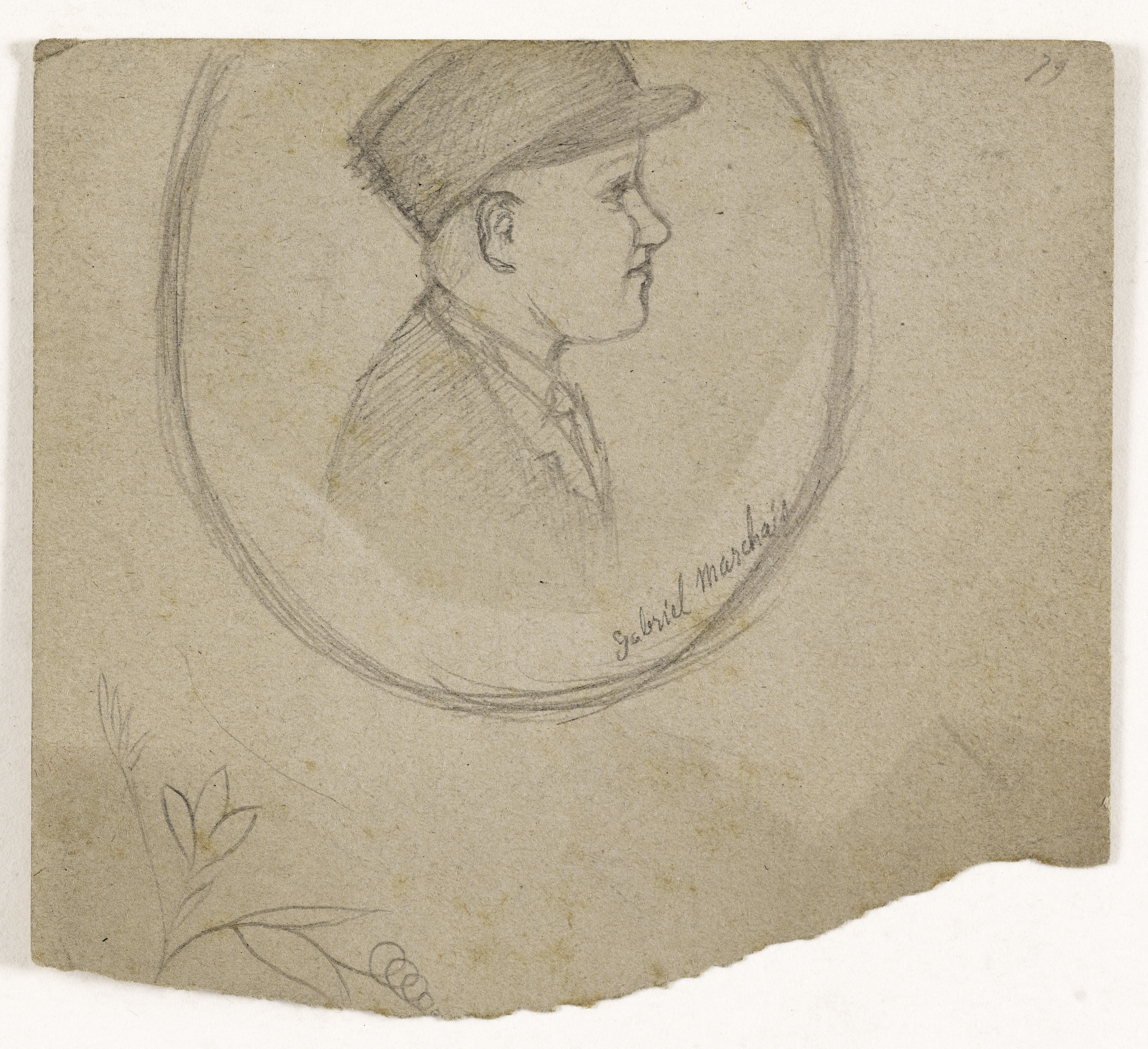 Arthur-Joseph Gueniot, Portrait d'homme de profil, dans un ovale, Gabriel Marchais ? (recto) ; Tête de femme (verso)