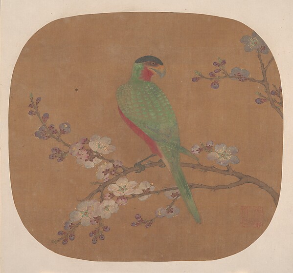 Unidentified artist, Parrot on Branch of Blossoming Tree