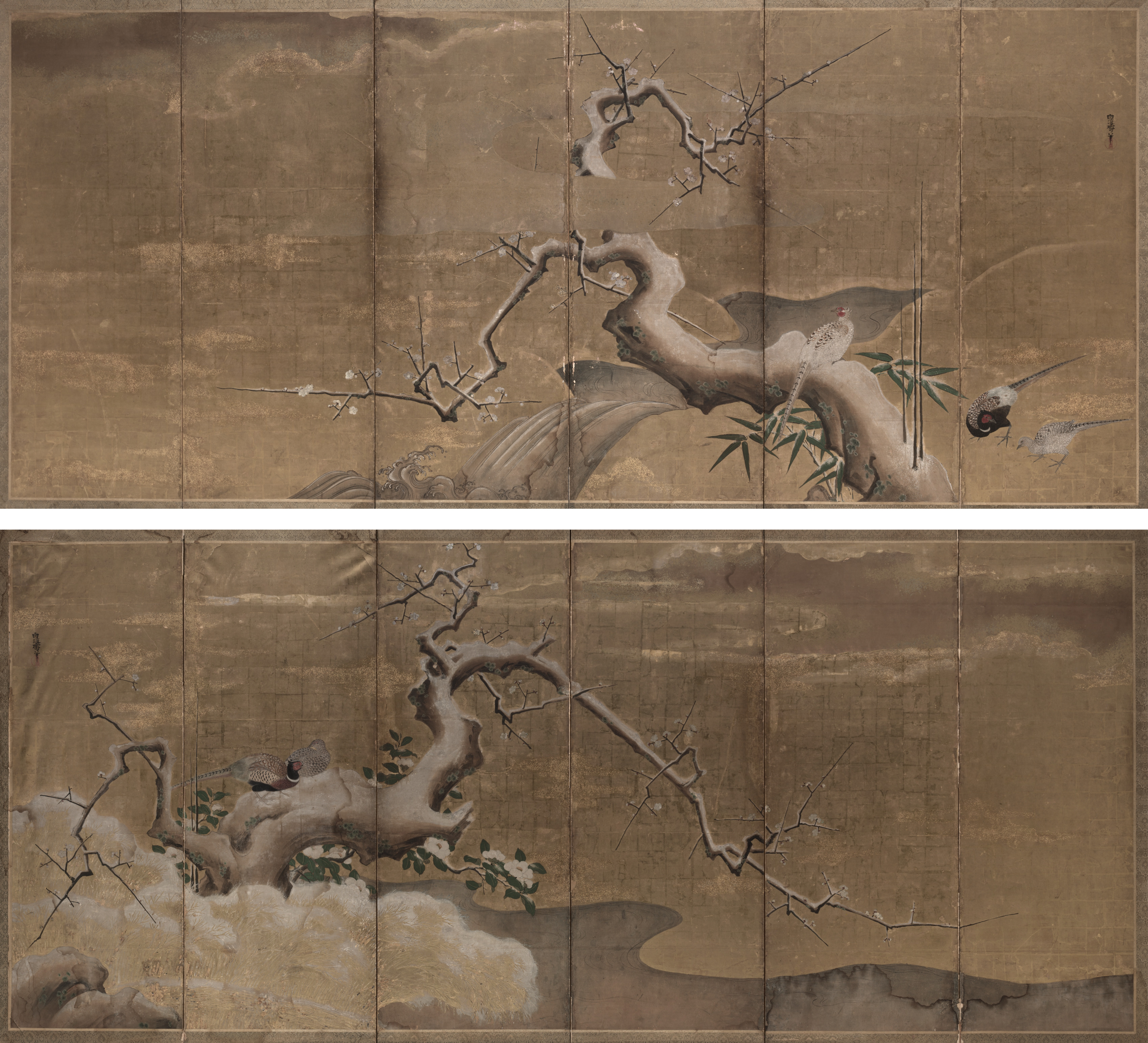 Kano Naonobu, Winter Scene with Plum Trees and Pheasants