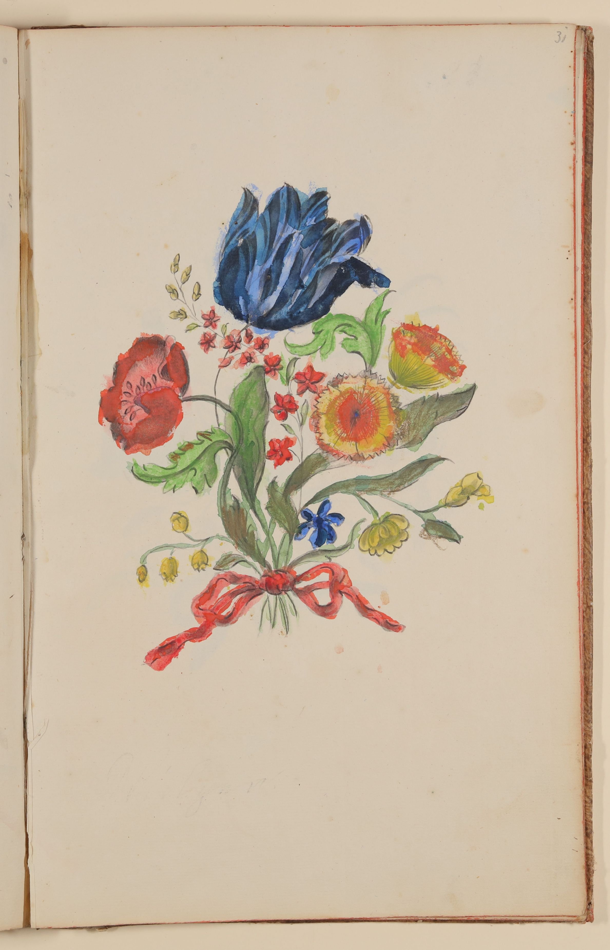 Marianne Franziska Seiffert von Klettenberg, Strauß mit Tulpen, Mohn, Maiglöckchen und anderen Blumen [aus einem Skizzenbuch der Marianne Franziska Seiffert von Klettenberg]