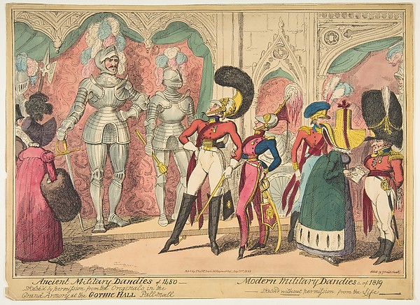 George Cruikshank, Ancient Military Dandies of 1450 – Modern Military Dandies of 1819