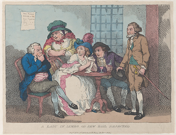 Thomas Rowlandson, A Lady in Limbo, or Jew Bail Rejected