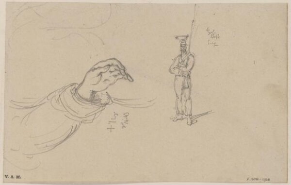George Chinnery, A hand and sleeve, and a soldier
