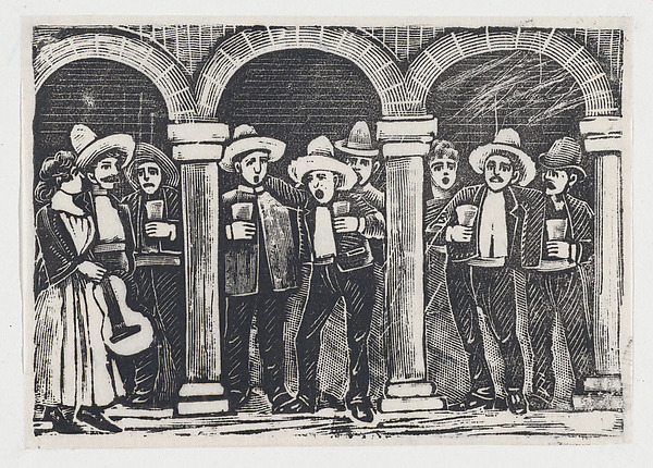 José Guadalupe Posada, Musicians standing in an arcade having a drink