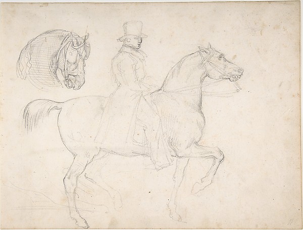 Théodore Géricault, Man on Horseback, and Study of Horse's Head