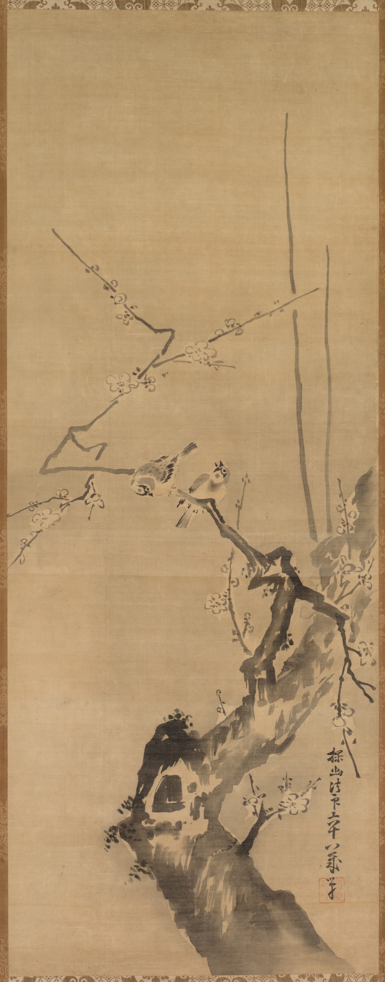 Kano Tan’yū, Sparrows on Blossoming Plum