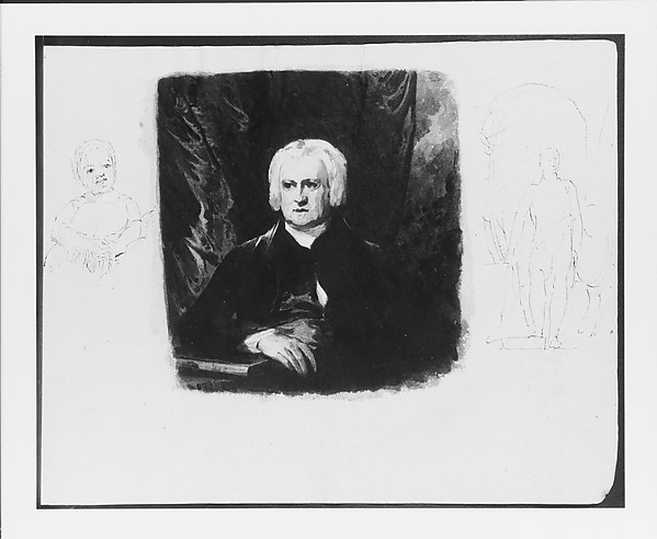 Thomas Sully, Half-length Portrait of a Seated Mature Gentleman; a Smiling Girl; a Full-length Portrait of a Man Before an Arch (from Sketchbook)