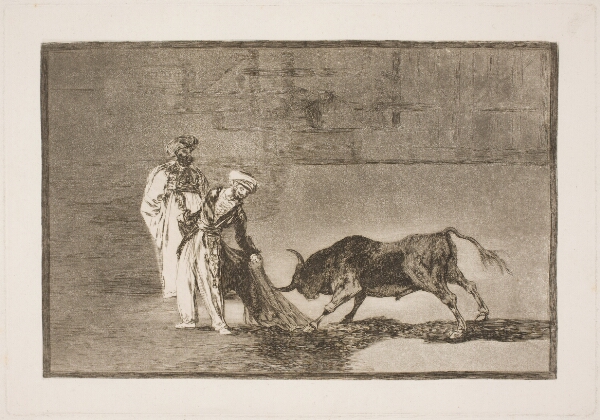 Francisco de Goya, Maurerne i arenaen gør sig umage for at tiltrække sig tyren ved hjælp af deres burnus