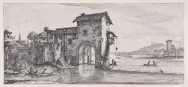 Jacques Callot, Le Moulin a Eau (The Water Mill), from "Paysages Gravés pour Jean de Médicis appelées aussi Paysages Dessinés a Florence, Vues de Florence, Paysages d'Italie, et Paysages Définitifs" (Landscapes Engraved for Giovanni de'Medici, Landscapes Designed in Florence, Views of Florence, Landscapes of Italy…