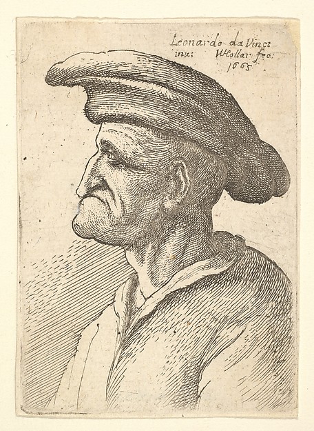 Wenceslaus Hollar, Bust of elderly man with nose that meets his lower  lip, wearing wide flat cap in profile to left