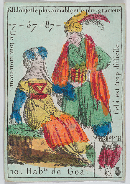 Anonymous, French, 18th century, Hab.ts de Goa from playing cards "Jeu d'Or"
