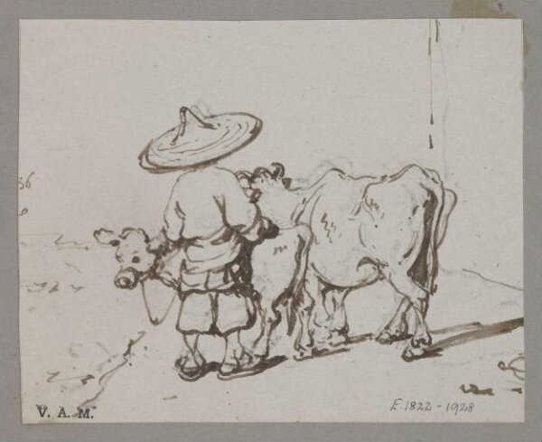 George Chinnery, A Chinese figure with a cow and calf
