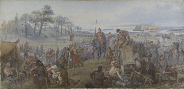 Mårten Winge, After the Battle of Fyrisvall. Proposed Decoration of the Walls in the Upper Hall of the NM