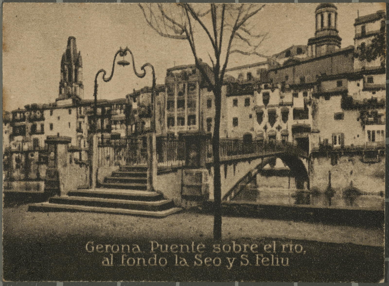 Desconegut, Gerona. Bridge over the river, at the fondo la Seo y S. Feliu