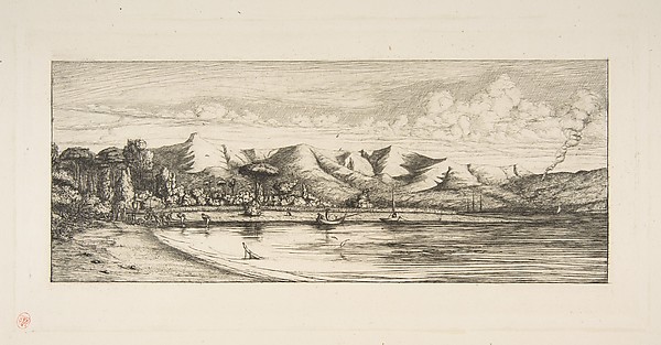 Charles Meryon, Presqu'île de Banks, Pointe des Charbonniers, Akaroa (Seine fishing off Colliers' Point, Akaroa, Banks Peninsula, 1845), from "The Voyage to New Zealand (1842–46)"