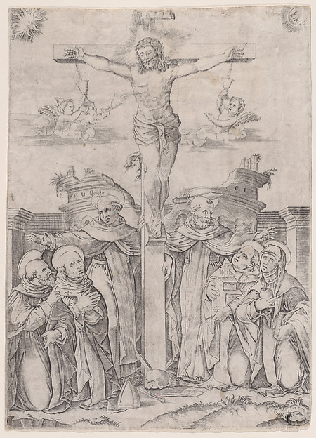 Agostino Veneziano (Agostino dei Musi), Saint Dominic and the Holy Saints of His Order with the Crucifix