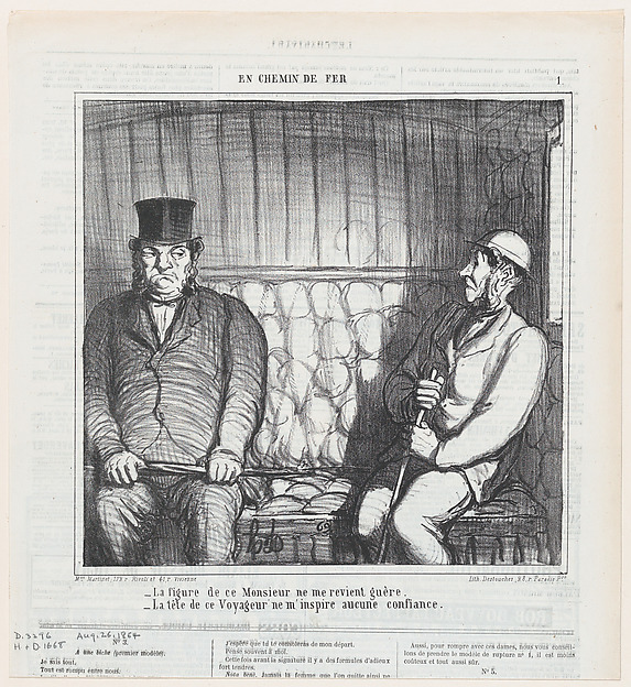 Honoré Daumier, I don't like the appearance of this gentleman at all!, from 'On the train,' published in Le Charivari, August 26, 1864