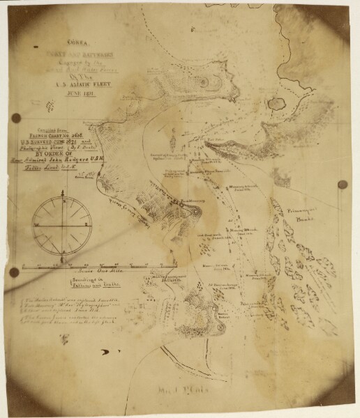 Felice Beato, Map of Corea - Forts and Batteries Engaged by the Land and Water Forces of the C. S. Asiatic Fleet