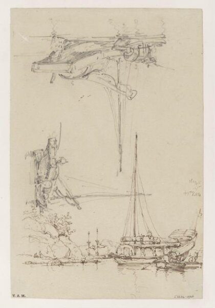 George Chinnery, Three drawings of a junk near the A-Ma temple, Macau