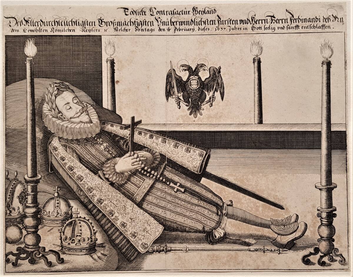 Anonym, Der Leichnam von Kaiser Ferdinand II. auf dem Paradebett