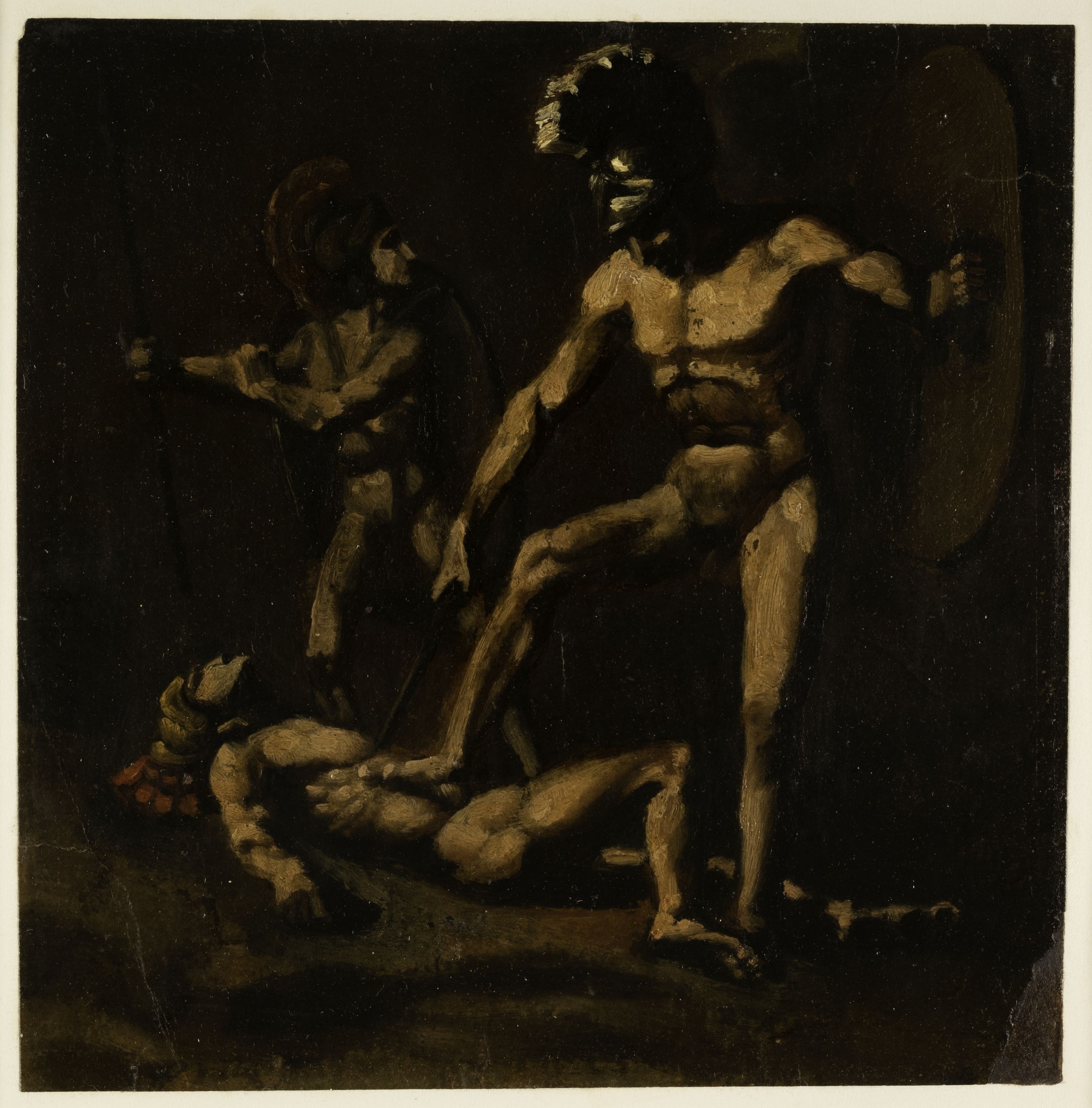 Anonyme, Combat de guerriers grecs, esquisse