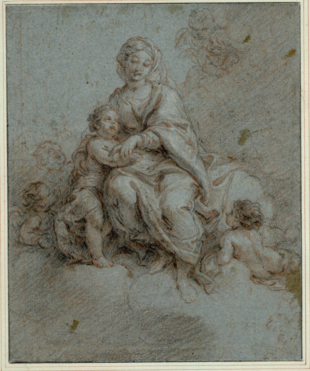 Anonym, Maria mit dem Kinde und Engeln auf Wolken