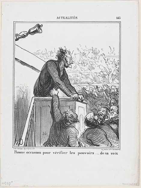 Honoré Daumier, A good occasion to test the power of his voice, from 'News of the day,' published in "Le Charivari"
