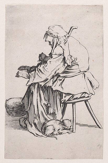 Jacques Callot, La Vieille aux Chats (The Old Woman with Cats), from "Les Gueux suite appelée aussi Les Mendiants, Les Baroni, ou Les Barons" (The Beggars, also called the Barons)