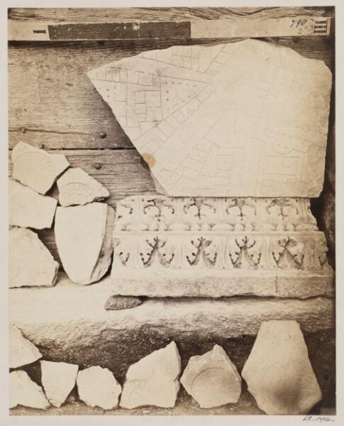 Parker, John Henry, Sculptures - Cornice and Tiles of the third century, found with the fragments of the Marble Plan in 1867, at SS. Cosmas and Damian.