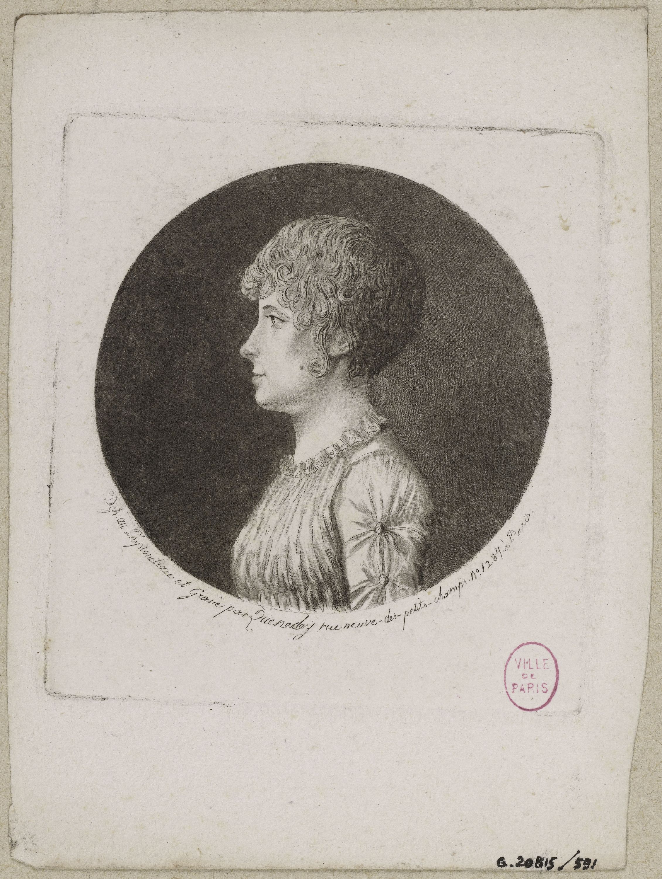 Edmé Quenedey, Portrait d'une femme, fin XVIIIème siècle/début XIXème siècle